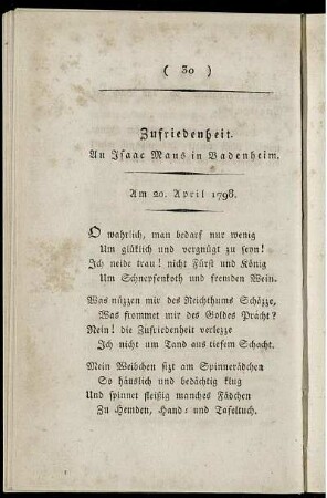 Zufriedenheit. An Isaac Maus in Badenheim.