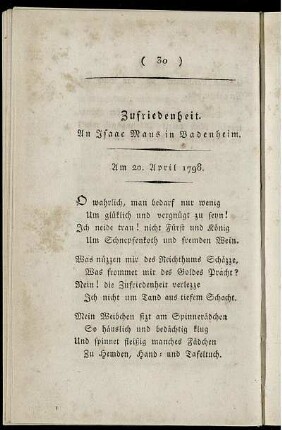 Zufriedenheit. An Isaac Maus in Badenheim.