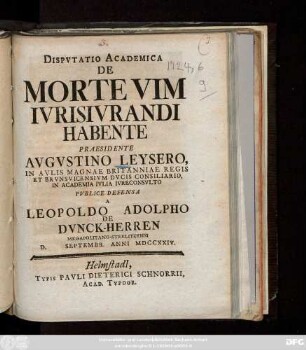Dispvtatio Academica De Morte Vim Ivrisivrandi Habente