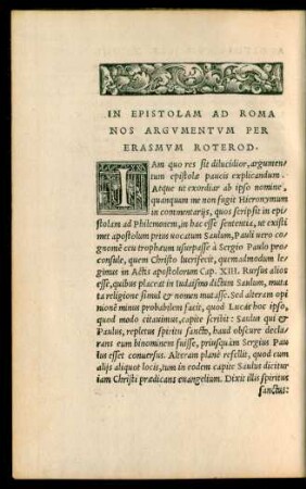 In Epistolam Ad Romanos Argumentum Per Erasmum Roterod.