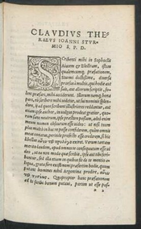 Claudius Theraeus Ioanni Sturmio S. P. D.