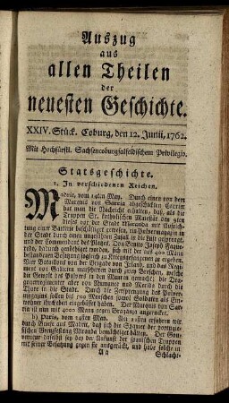 XXIV. Stück. Coburg, den 12. Junii, 1762.