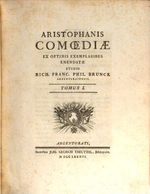 Aristophanis Comoediae : Ex Optimis Exemplaribus Emendatae, 1