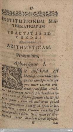 INSTITUTIONUM MATHEMATICARUM. Tractatus SECUNDUS Continens ARITHMETICAM.