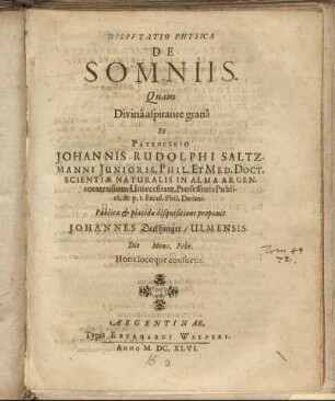 Disputatio Physica De Somniis
