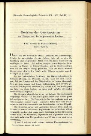 Revision der Cerylon-Arten aus Europa und den angrenzenden Ländern