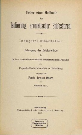 Ueber eine Methode der Isolierung aromatischer Sulfosäuren