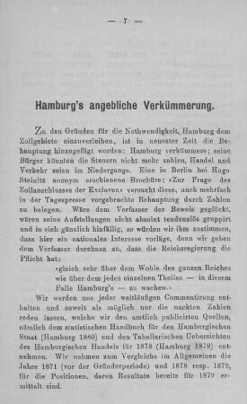 Hamburg's angebliche Verkümmerung.