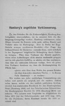 Hamburg's angebliche Verkümmerung.