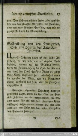 Beschreibung von den Kennzeichen, Sitze und Stuffen der Universal-Infection