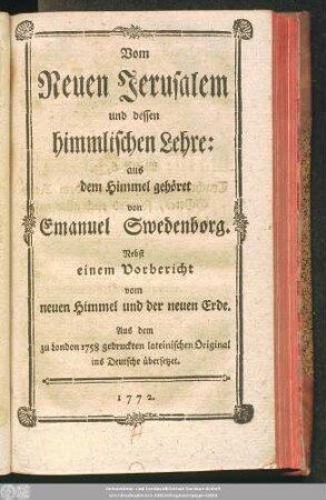 Vom Neuen Jerusalem und dessen himmlischen Lehre