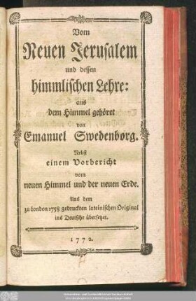 Vom Neuen Jerusalem und dessen himmlischen Lehre