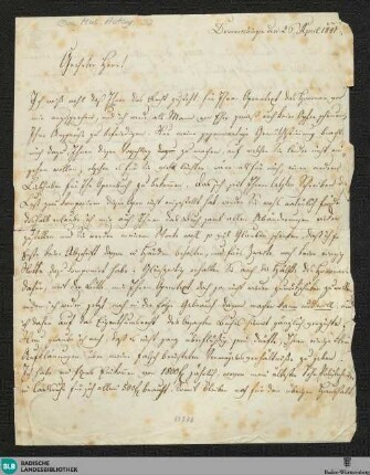 Brief von Jan Křtitel Václav Kalivoda an August Gerstel vom 26.04.1841 - Don Mus. Autogr. 22