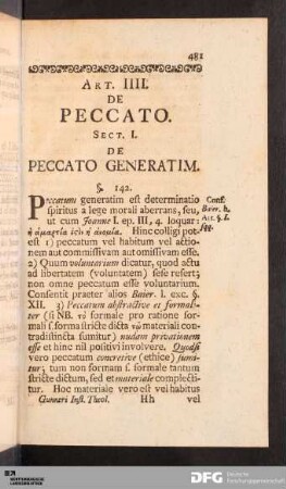 Sect. I. De Peccato Generatim.