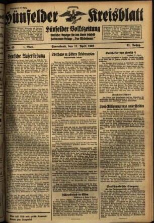 Erste Ausgabe vom Samstag, den 11. April 1936.