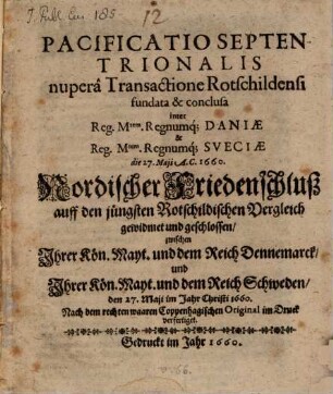 Pacificatio septentrionalis ... inter Regna Daniae et Sueciae