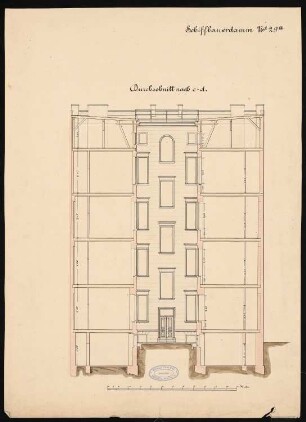 Wohnhaus Rosenberg, Löwe und Co., Berlin-Mitte: Teilansicht Hofseite, Schnitt Seitenflügel