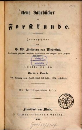 Neue Jahrbücher der Forstkunde. 4. 1854