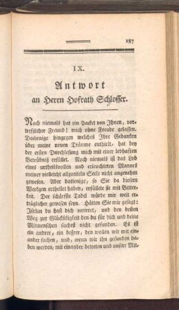 IX. Antwort an Herrn Hofrath Schlosser