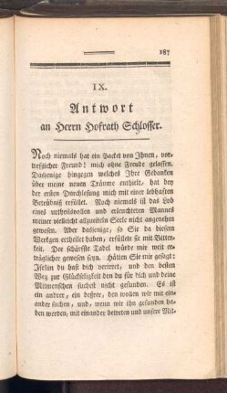 IX. Antwort an Herrn Hofrath Schlosser