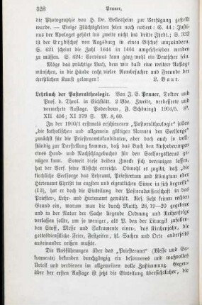 328-329 [Rezension] Pruner, Johann Evangelist von, Lehrbuch der Pastoraltheologie, 2. Aufl