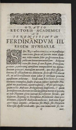 Oratio Rectoris Academici Ad Serenissimum Ferdinandum III. Regem Hungariae.