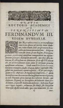 Oratio Rectoris Academici Ad Serenissimum Ferdinandum III. Regem Hungariae.