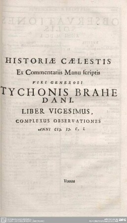 HISTORIAE CAELESTIS ... LIBER VIGESIMUS ...
