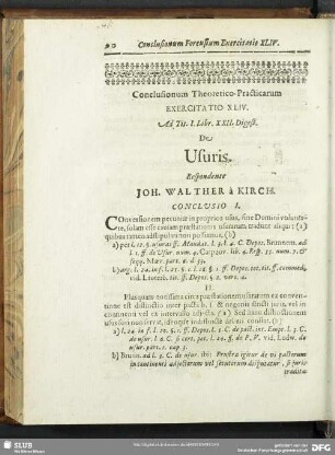 Conclusionum Theoretico-Practicarum Exercitatio XLIV. Ad Tit. I. Libr. XXII. Digest. De Usuris