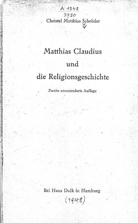 Matthias Claudius und die Religionsgeschichte