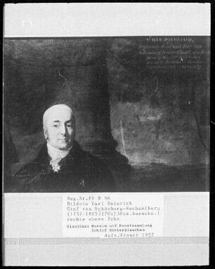 Carl Heinrich III. Graf von Schönburg, Ausschnitt : Bildnis von Carl Heinrich III. Graf von Schönburg-Wechselburg (1757-1815), Ausschnitt rechte obere Ecke, entstanden in den Staatlichen Kunstsammlungen Dresden