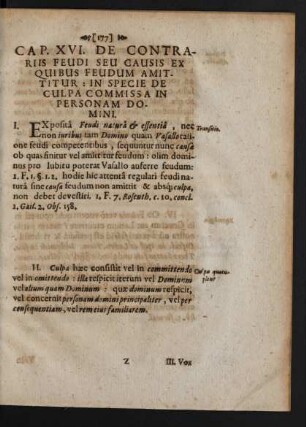 Cap. XVI. De Contrariis Feudi Seu Causis Ex Feudum Amittitur ...