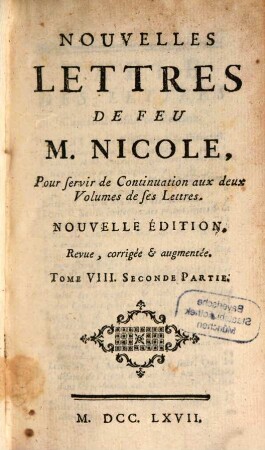 Nouvelles Lettres De Feu M. Nicole : Pour servir de Continuation aux deux Volumes de ses Lettres, 8,2