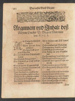 Argument und Inhalt deß achten Buchs P. Virgilii Maronis/ von Aenea.