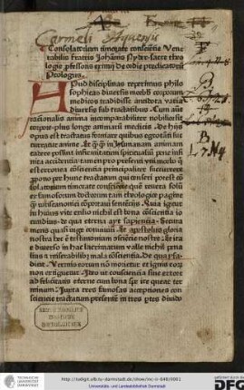 Apud disciplinas reperimus philosophicas diversis morbibus corporum medicos tradidisse antidota varia diversis sub tractatibus...