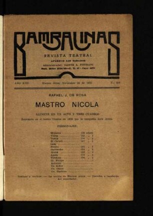 Maestro Nicola : sainete en un acto y tres cuadros