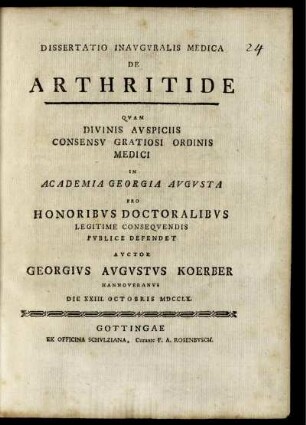 Dissertatio Inauguralis Medica De Arthritide