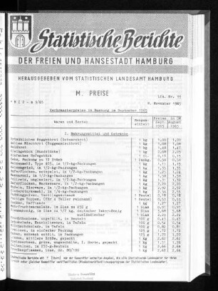 Verbraucherpreise in Hamburg im September 1965 : Lfd. Nr. 35