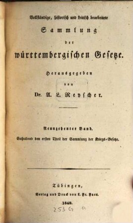 Sammlung der württembergischen Kriegs-Gesetze, 1. Enthaltend die Kriegs-Gesetze von 1360 bis 1800