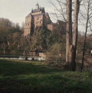 Höfchen-Kriebstein. Burg Kriebstein, Blick über dieZschopau