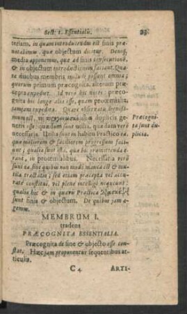 Membrum I. tradens Praecognita Essentialia.