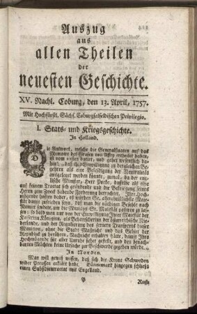 XV. Nachl. Coburg, den 13. April, 1757.