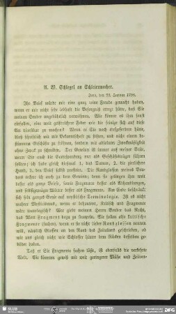 August Wilhelm von Schlegel an Friedrich Schleiermacher, Jena, 22.01.1798