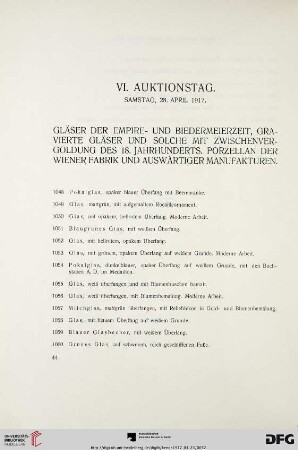 [Gläser der Empire- und Biedermeierzeit, gravierte Gläser und solche mit Zwischenvergoldung des 18. Jahrhunderts] (Nr. 1048-1229)