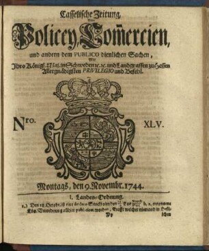 Nro. XLV, Montags, den 9. Novembr. 1744