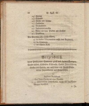 Verzeichniß, derer Publiquen- Commun- groß und kleinen Spritzen,[...]