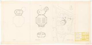 1. Kirche Christi Wissenschafter, Karlsruhe: Vorprojekt Vorschlag 3. Grundrisse 1:200, Lageplan 1: 500
