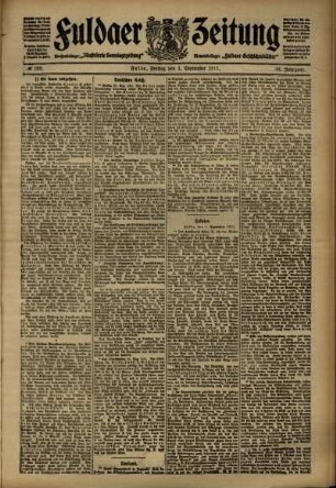 Erste Ausgabe vom Freitag, den 01. September 1911.
