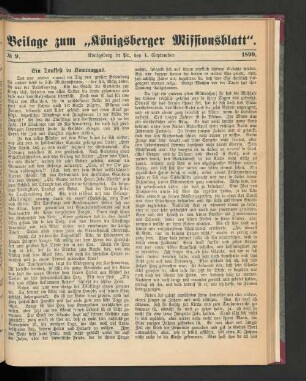 Beilage zum "Königsberger Missionsblatt". No 9. 1899.