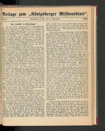 Beilage zum "Königsberger Missionsblatt". No 9. 1899.